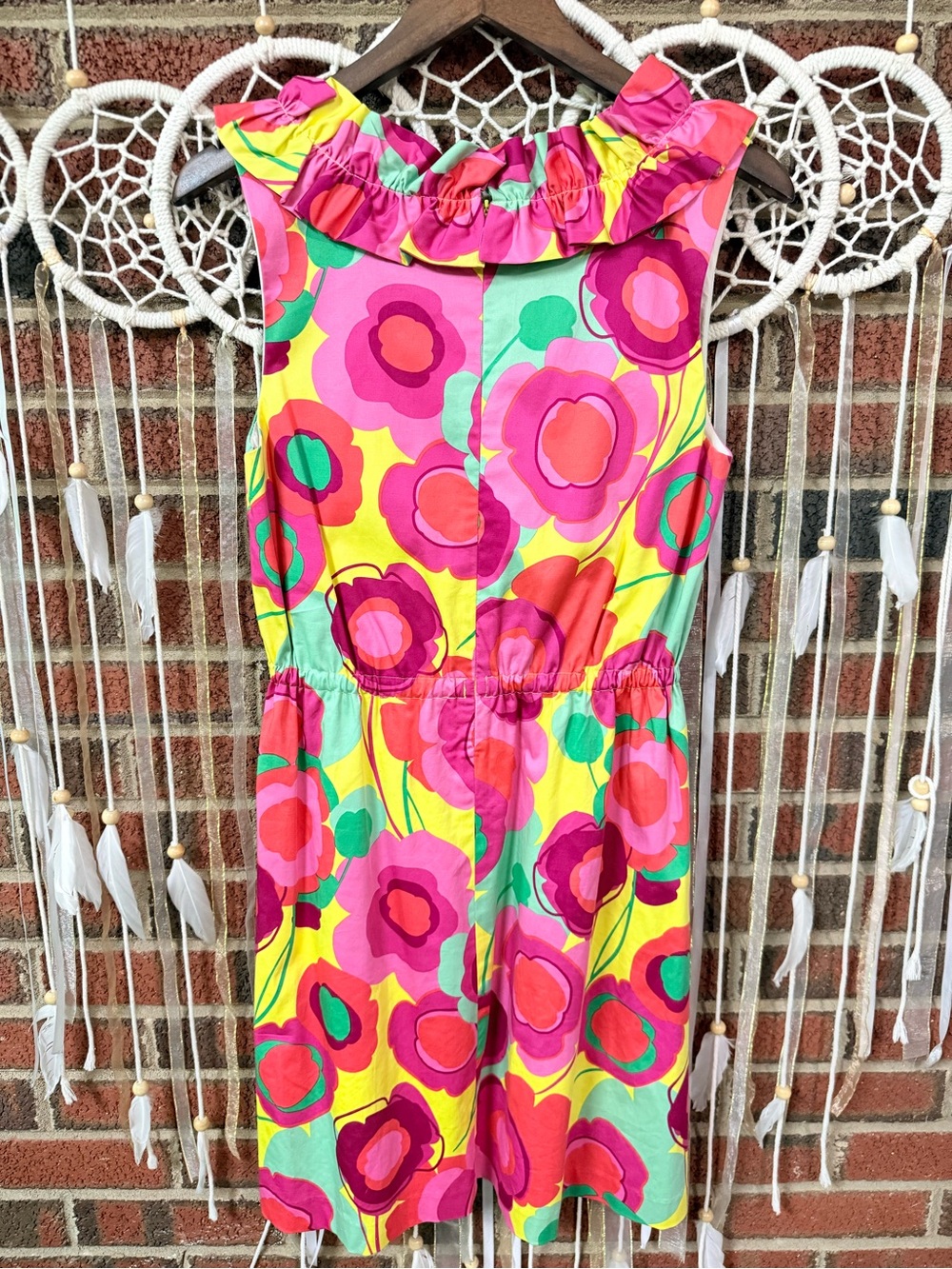 Ellen & Ollie Dress with Pink & Green Floral Ruffles Vibrant Colorful - Picture 2 of 10